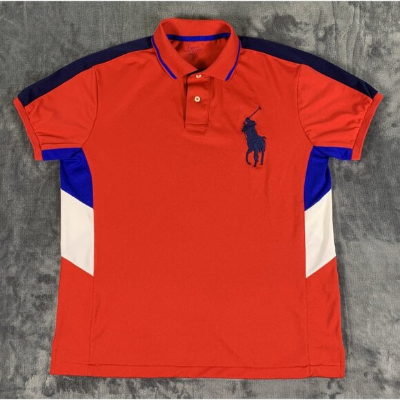 Polo Ralph Lauren Polo Shirt Men's Medium Red White Blue Big Pony - Picture 1 of 6